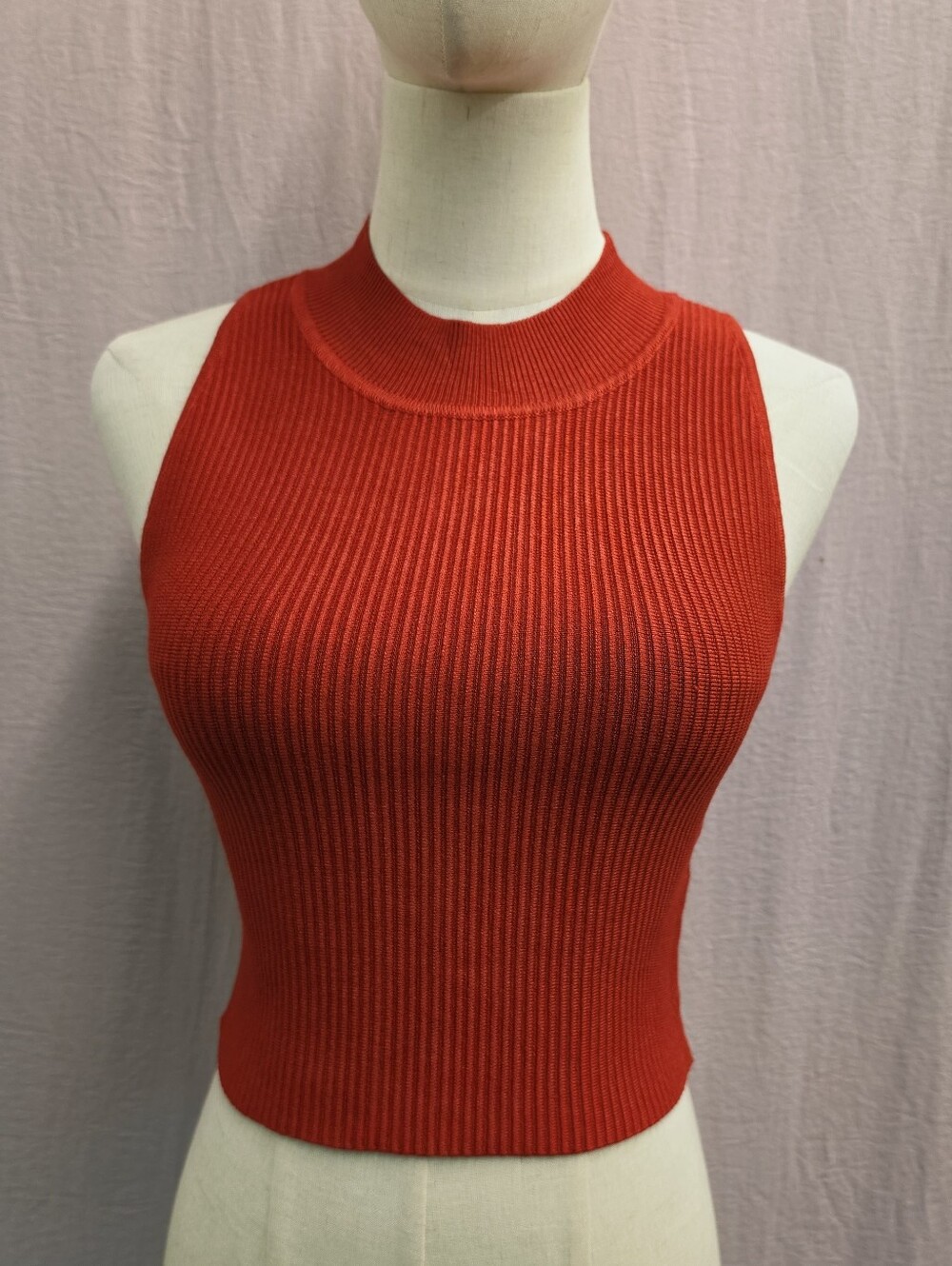 House of Harlow Women's Luxe Essential Mock Neck Ribbed Crop Top- RED, XS NWT!